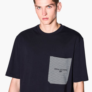 Regular Fit Cotton Crewneck T-Shirt With A Stripped Patch Pocket
