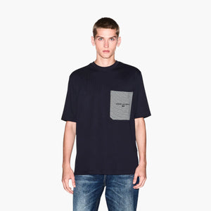 Regular Fit Cotton Crewneck T-Shirt With A Stripped Patch Pocket