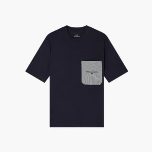 Regular Fit Cotton Crewneck T-Shirt With A Stripped Patch Pocket