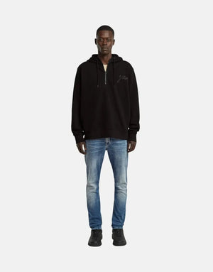 G-Star RAW Script Half Zip Black Hooded Sweatshirt