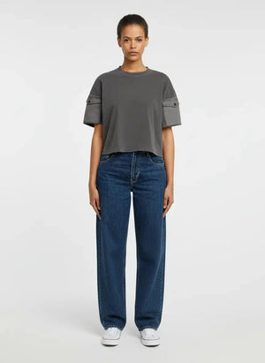 G-Star RAW Washed Mix Boxy Black Cropped T-Shirt
